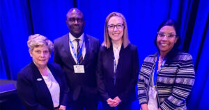Platform’s Twanna Davis (R) and Katie Winter (L) congratulate the 2023 David Sackett Award winner with Dr. Alan Tita (2nd from left) and award moderator, Dr. Suzanne Dahlberg (2nd from right)